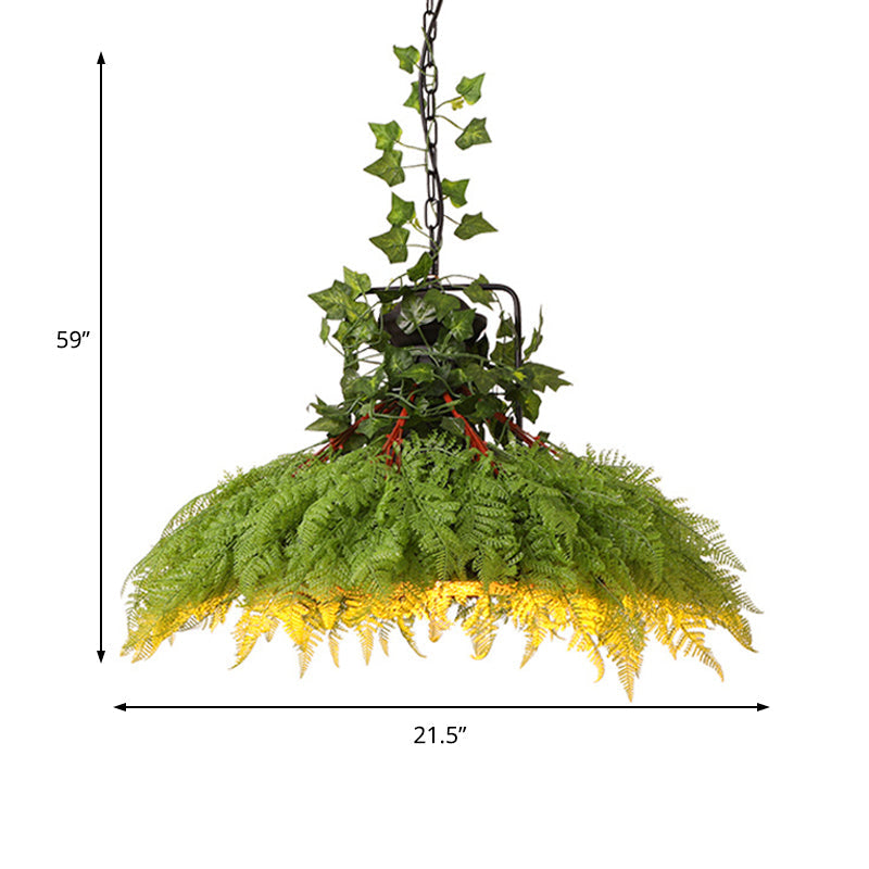 Antique Green Plant Led Pendant Lamp Metal Head Down Lighting - 14’/18’/21.5’ Wide For Restaurant