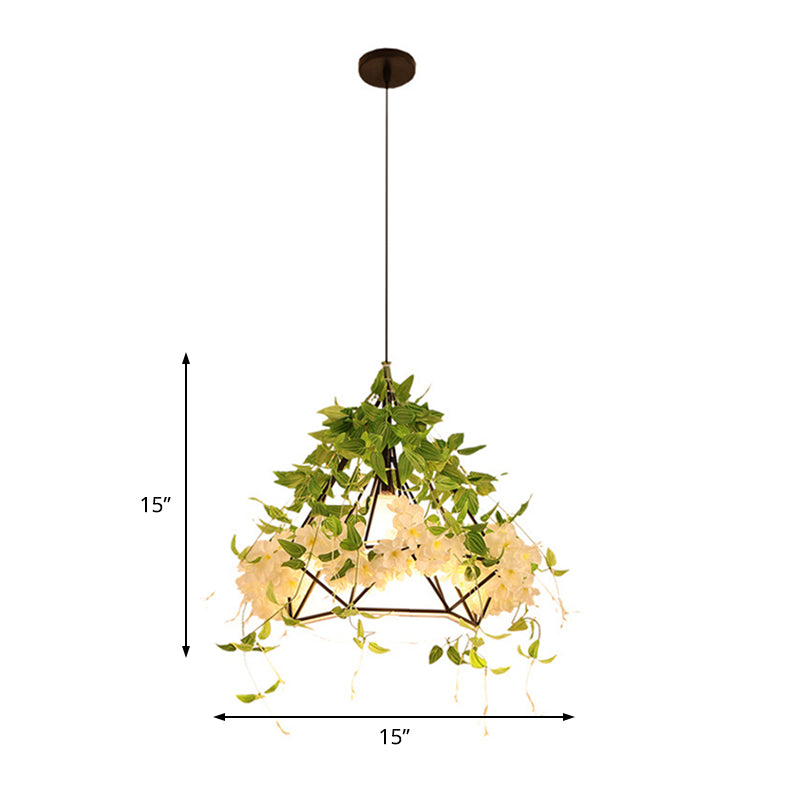 Retro Metal Pendant Light - Cherry Blossom Restaurant Design White Led 1 Head 10’/15’/18’ Width