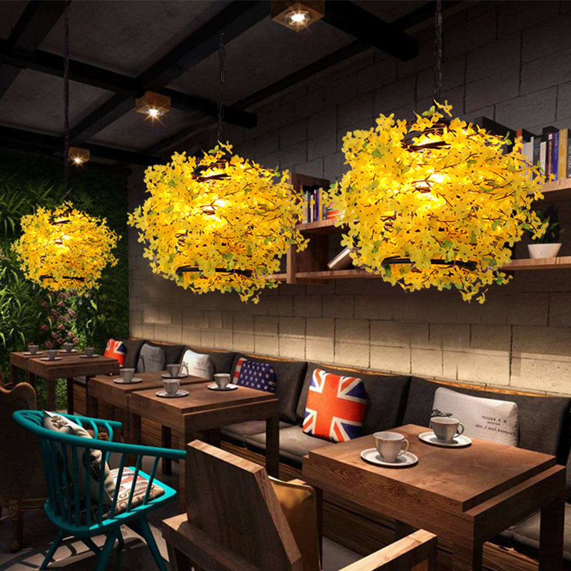Yellow Metal Led Pendant Light For Restaurants - Industrial Blossom Style