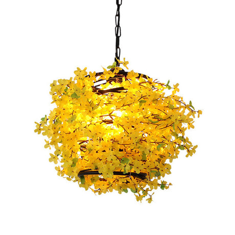 Yellow Industrial Blossom Pendant Light - Metal Led Suspension For Restaurants
