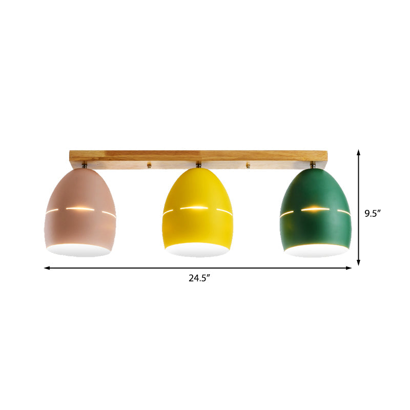 Nordic Wood Finish Linear Semi - Flushmount Light: 3 Lights And Oval Metal Shade