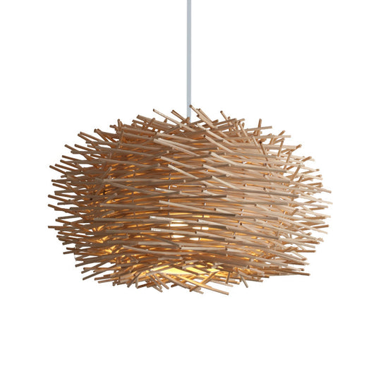 Rattan Shade Chinese Ceiling Lamp - White Global Pendant Light With 1 Bulb