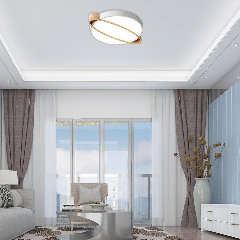 Nordic Acrylic Ceiling Mount Lamp With Led Flushmount Lighting In White/Green/Grey Oval Wood Insert