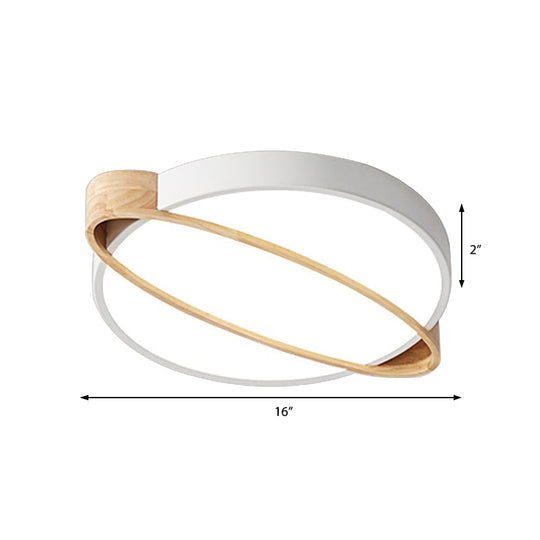 Nordic Acrylic Ceiling Mount Lamp With Led Flushmount Lighting In White/Green/Grey Oval Wood Insert
