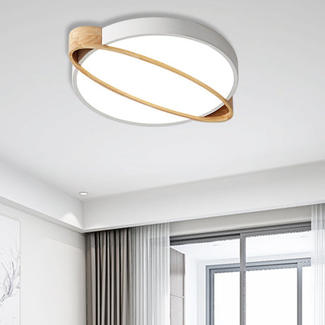 Nordic Acrylic Ceiling Mount Lamp With Led Flushmount Lighting In White/Green/Grey Oval Wood Insert