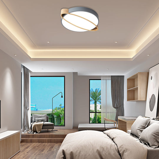 Nordic Acrylic Ceiling Mount Lamp With Led Flushmount Lighting In White/Green/Grey Oval Wood Insert