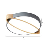 Nordic Acrylic Ceiling Mount Lamp With Led Flushmount Lighting In White/Green/Grey Oval Wood Insert