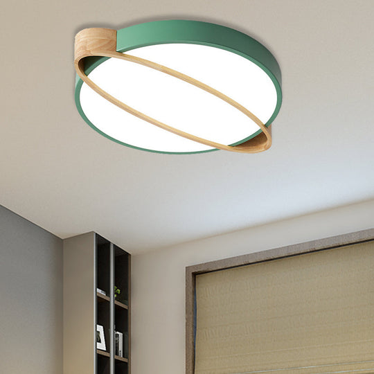 Nordic Acrylic Ceiling Mount Lamp With Led Flushmount Lighting In White/Green/Grey Oval Wood Insert