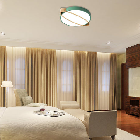 Nordic Acrylic Ceiling Mount Lamp With Led Flushmount Lighting In White/Green/Grey Oval Wood Insert