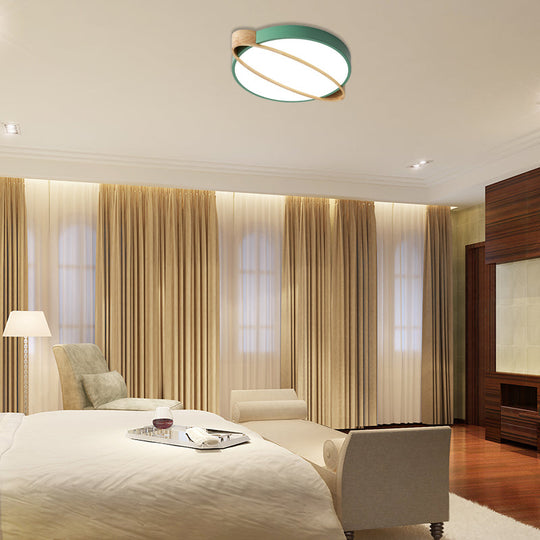 Nordic Acrylic Ceiling Mount Lamp With Led Flushmount Lighting In White/Green/Grey Oval Wood Insert