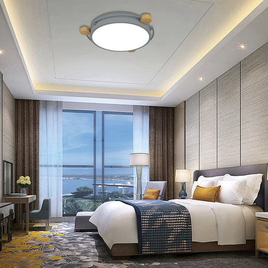 Nordic Orbital Led Ceiling Fixture - 16/19.5/23.5 Wide Flush Mount Lamp In Green/Grey/White-Wood