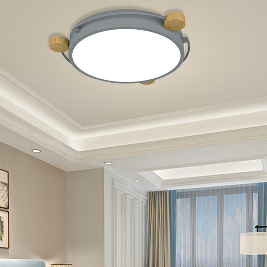 Nordic Orbital Led Ceiling Fixture - 16/19.5/23.5 Wide Flush Mount Lamp In Green/Grey/White-Wood
