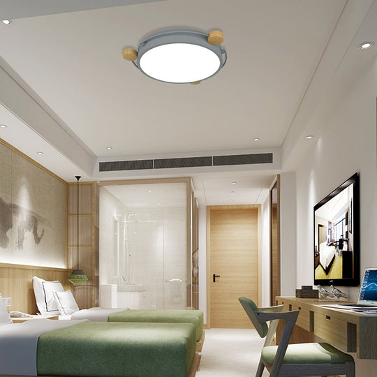 Nordic Orbital Led Ceiling Fixture - 16/19.5/23.5 Wide Flush Mount Lamp In Green/Grey/White-Wood