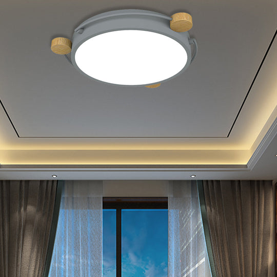 Nordic Orbital Led Ceiling Fixture - 16/19.5/23.5 Wide Flush Mount Lamp In Green/Grey/White-Wood