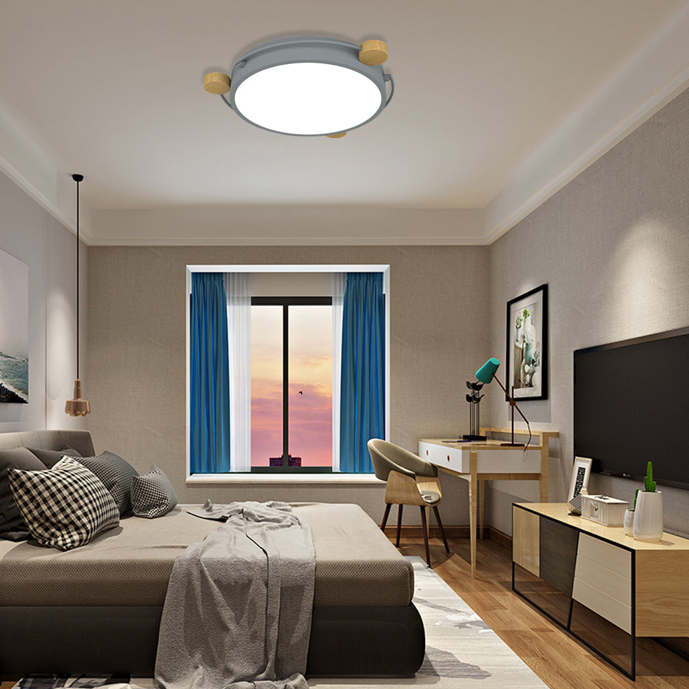 Nordic Orbital Led Ceiling Fixture - 16/19.5/23.5 Wide Flush Mount Lamp In Green/Grey/White-Wood