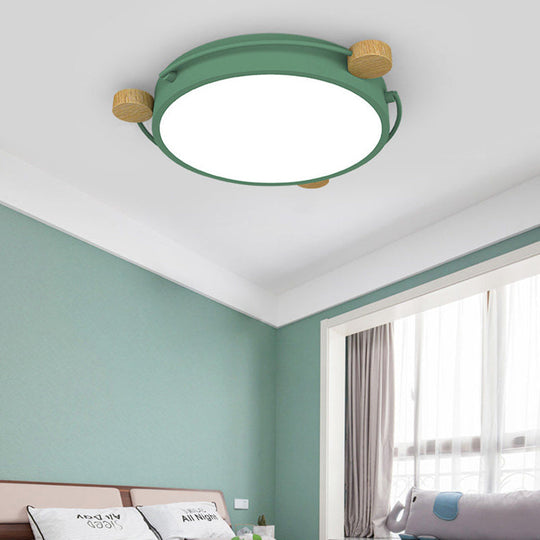 Nordic Orbital Led Ceiling Fixture - 16/19.5/23.5 Wide Flush Mount Lamp In Green/Grey/White-Wood