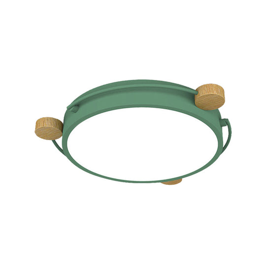 Nordic Orbital Led Ceiling Fixture - 16/19.5/23.5 Wide Flush Mount Lamp In Green/Grey/White-Wood