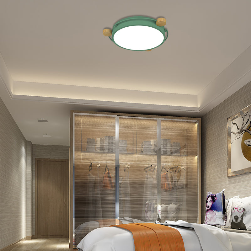 Nordic Orbital Led Ceiling Fixture - 16/19.5/23.5 Wide Flush Mount Lamp In Green/Grey/White-Wood