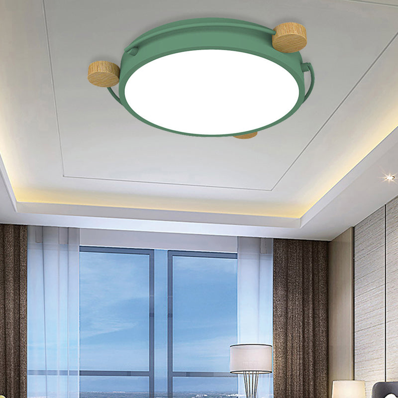 Nordic Orbital Led Ceiling Fixture - 16/19.5/23.5 Wide Flush Mount Lamp In Green/Grey/White-Wood