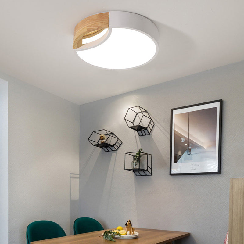 Nordic Iron Grey/White/Green Led Ceiling Light With Wood Grip - 12’/16’/19.5’ Wide White / 12’