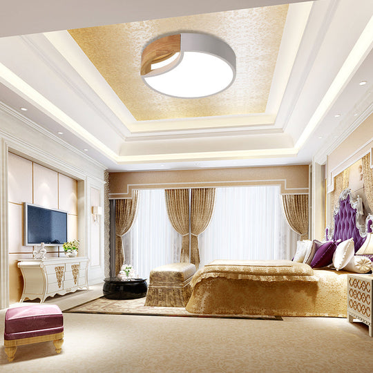 Nordic Iron Grey/White/Green Led Ceiling Light With Wood Grip - 12’/16’/19.5’ Wide