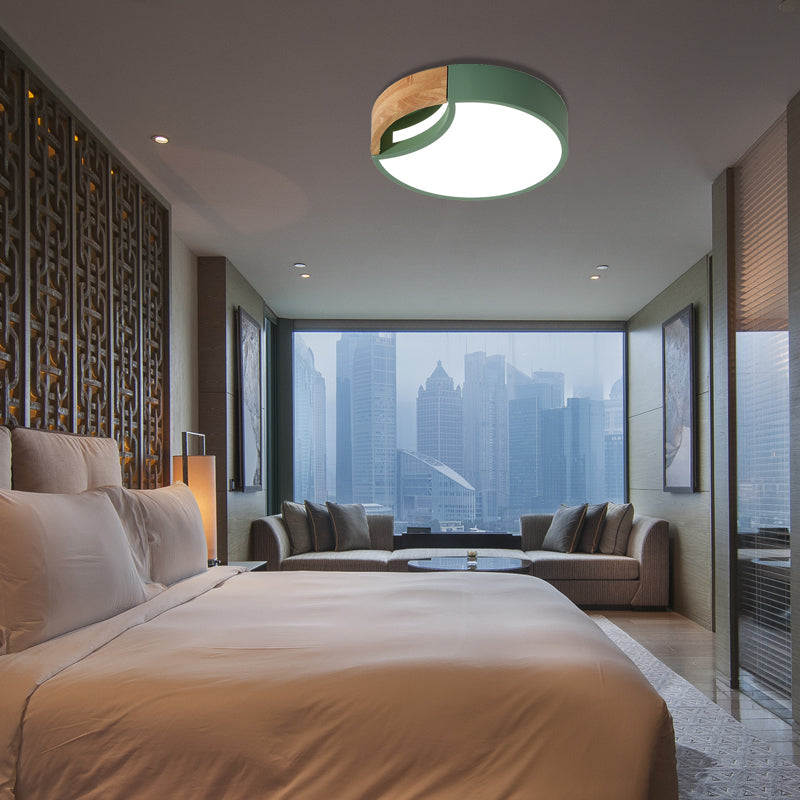 Nordic Iron Grey/White/Green Led Ceiling Light With Wood Grip - 12’/16’/19.5’ Wide