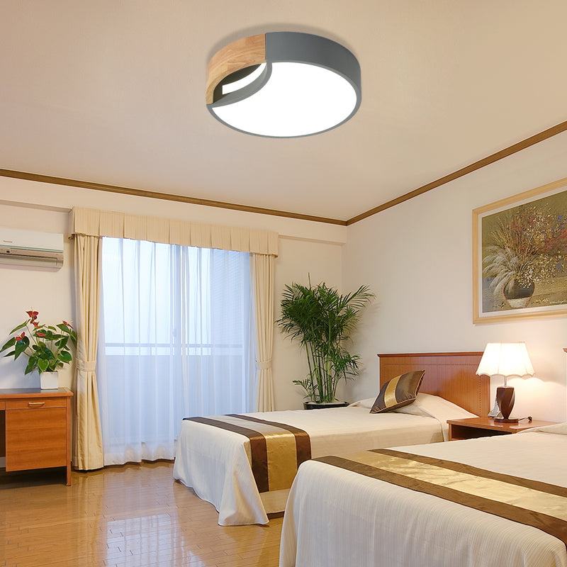 Nordic Iron Grey/White/Green Led Ceiling Light With Wood Grip - 12/16/19.5 Wide