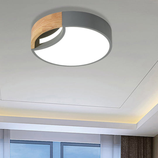 Nordic Iron Grey/White/Green Led Ceiling Light With Wood Grip - 12/16/19.5 Wide Grey / 19.5 White
