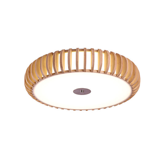 Japanese Wood Ceiling Lamp - Beige Round Flush Mount 3 Heads For Living Room