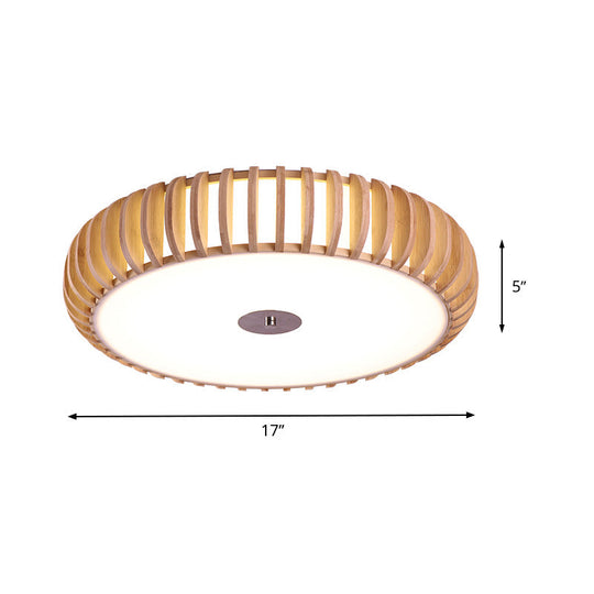 Japanese Wood Ceiling Lamp - Beige Round Flush Mount 3 Heads For Living Room