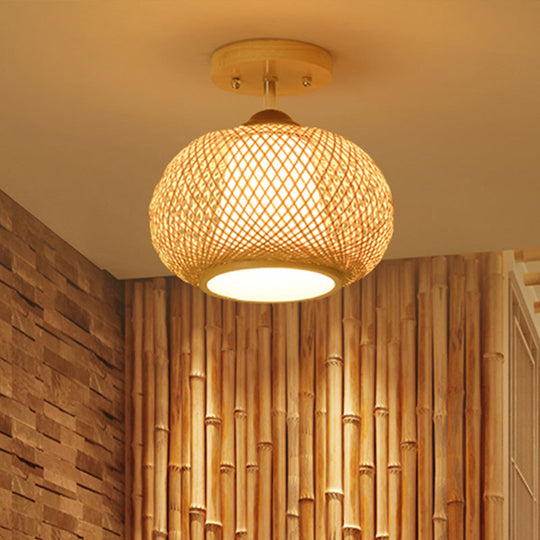 Bamboo Pumpkin Semi-Flush Mount 1-Light Flaxen Ceiling Fixture - 14’/16’ Wide