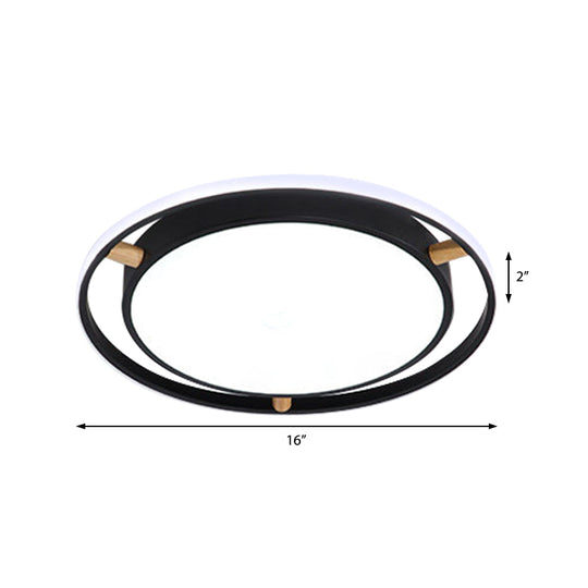 Nordic Dual Circle Led Ceiling Flush Light With Wood Arm - White/Green/Grey Thin Flushmount Lighting