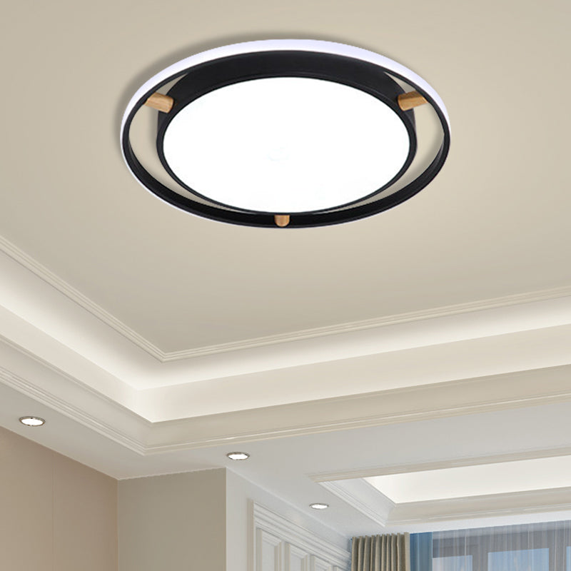 Nordic Dual Circle Led Ceiling Flush Light With Wood Arm - White/Green/Grey Thin Flushmount