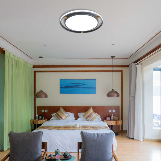 Nordic Dual Circle Led Ceiling Flush Light With Wood Arm - White/Green/Grey Thin Flushmount