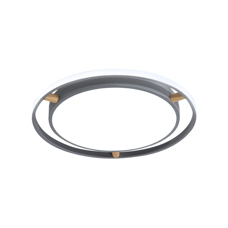 Nordic Dual Circle Led Ceiling Flush Light With Wood Arm - White/Green/Grey Thin Flushmount