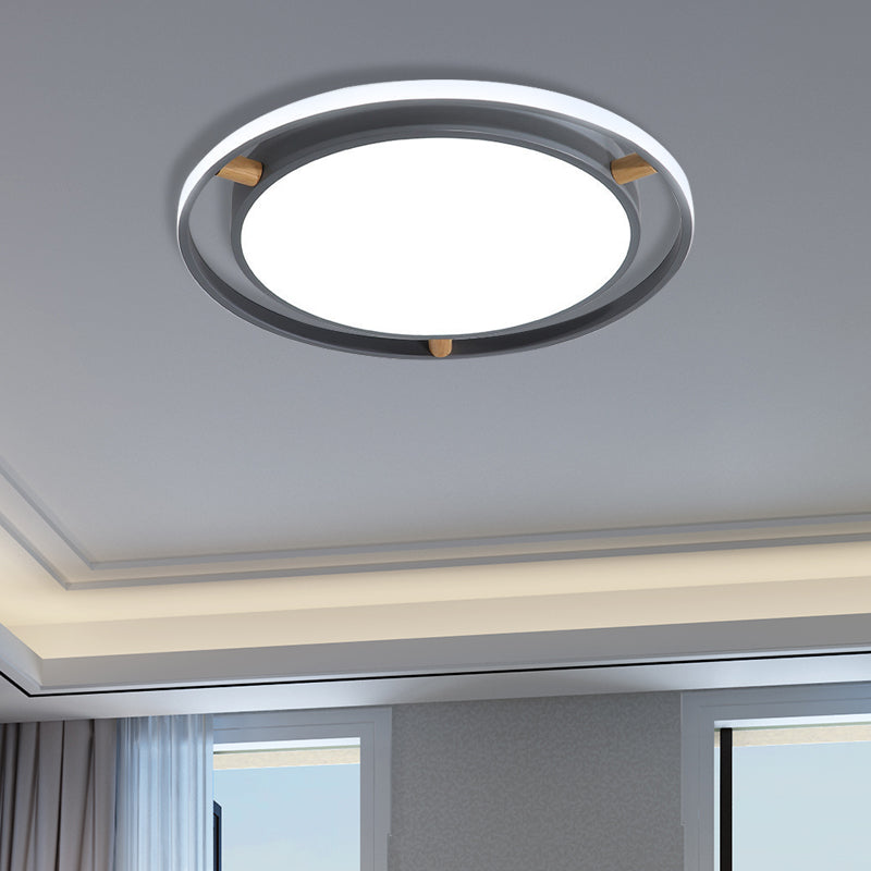 Nordic Dual Circle Led Ceiling Flush Light With Wood Arm - White/Green/Grey Thin Flushmount Lighting