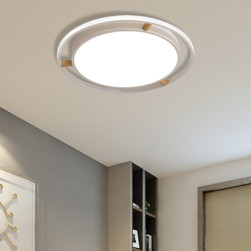 Nordic Dual Circle Led Ceiling Flush Light With Wood Arm - White/Green/Grey Thin Flushmount