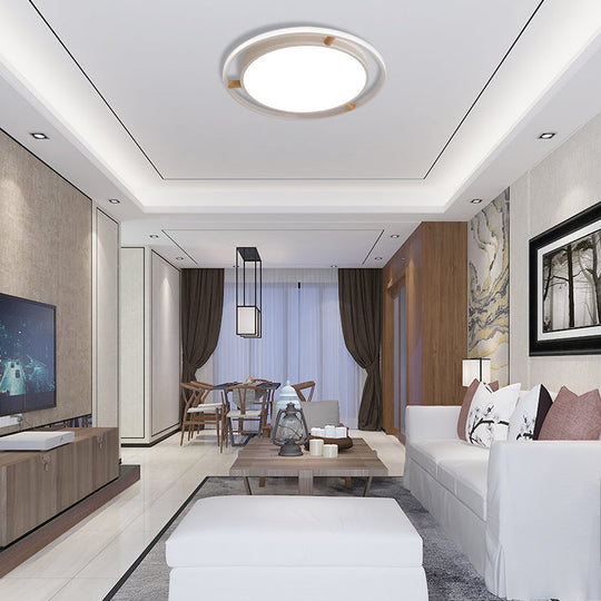 Nordic Dual Circle Led Ceiling Flush Light With Wood Arm - White/Green/Grey Thin Flushmount