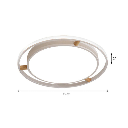 Nordic Dual Circle Led Ceiling Flush Light With Wood Arm - White/Green/Grey Thin Flushmount