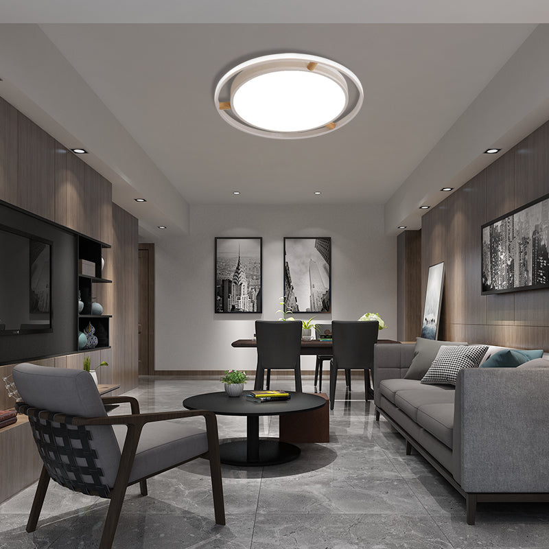 Nordic Dual Circle Led Ceiling Flush Light With Wood Arm - White/Green/Grey Thin Flushmount