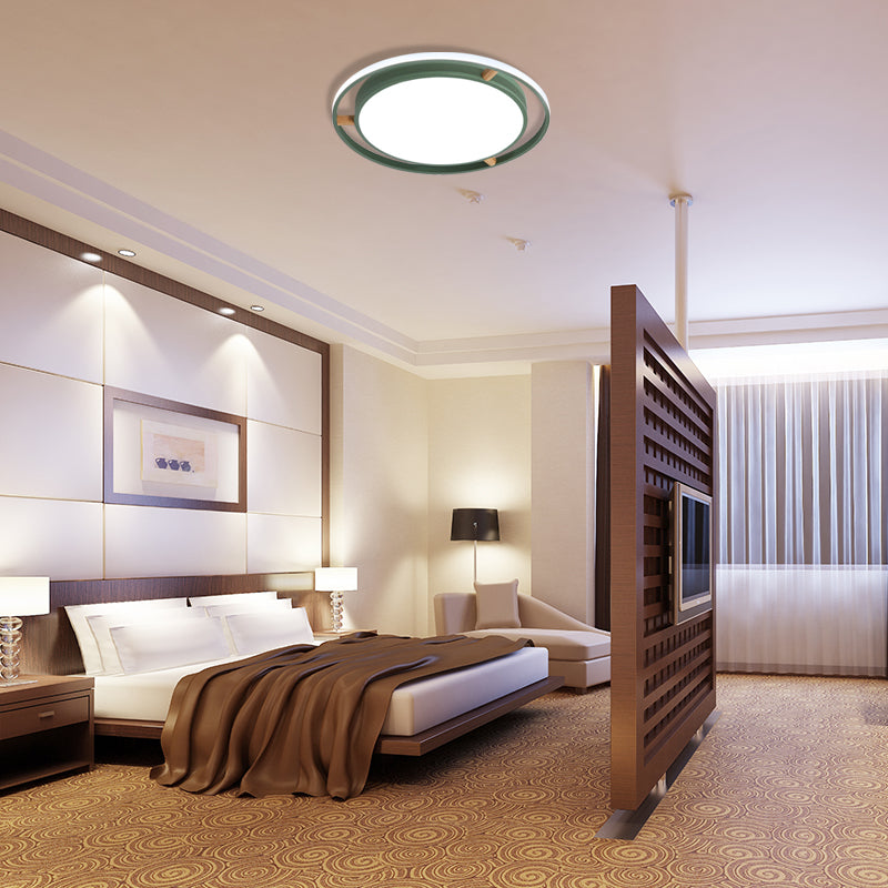 Nordic Dual Circle Led Ceiling Flush Light With Wood Arm - White/Green/Grey Thin Flushmount