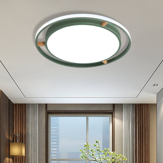 Nordic Dual Circle Led Ceiling Flush Light With Wood Arm - White/Green/Grey Thin Flushmount
