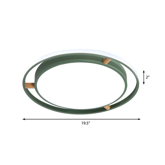 Nordic Dual Circle Led Ceiling Flush Light With Wood Arm - White/Green/Grey Thin Flushmount