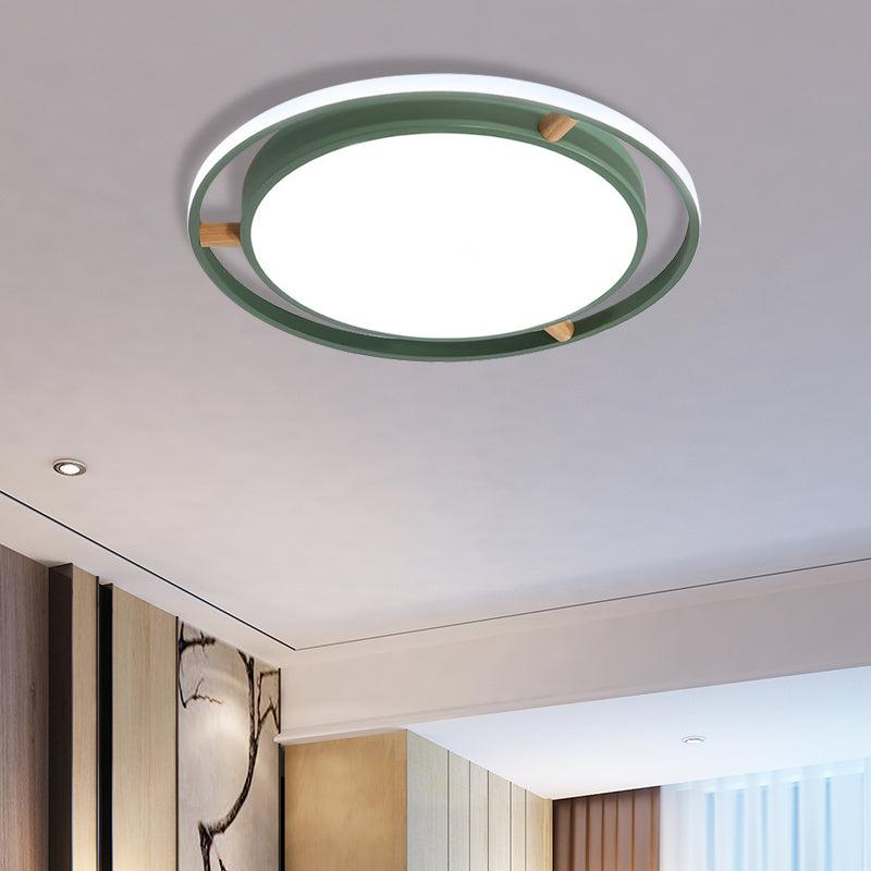 Nordic Dual Circle Led Ceiling Flush Light With Wood Arm - White/Green/Grey Thin Flushmount