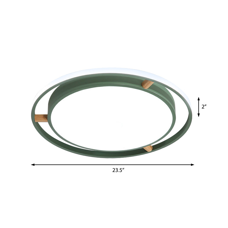 Nordic Dual Circle Led Ceiling Flush Light With Wood Arm - White/Green/Grey Thin Flushmount