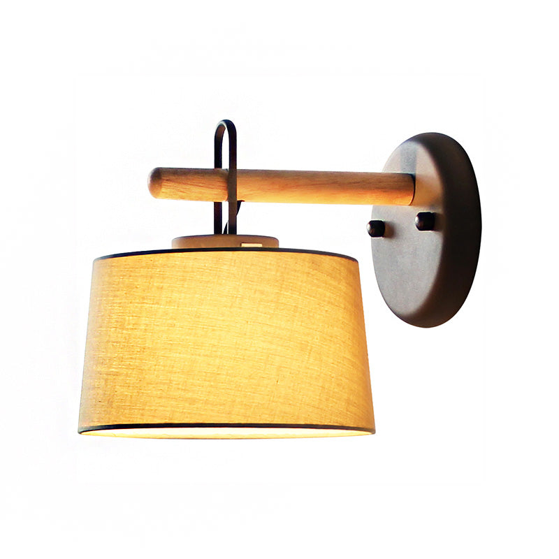 Modern Grey Drum Shade Wall Lamp With Fabric - Bedroom Lighting Fixture