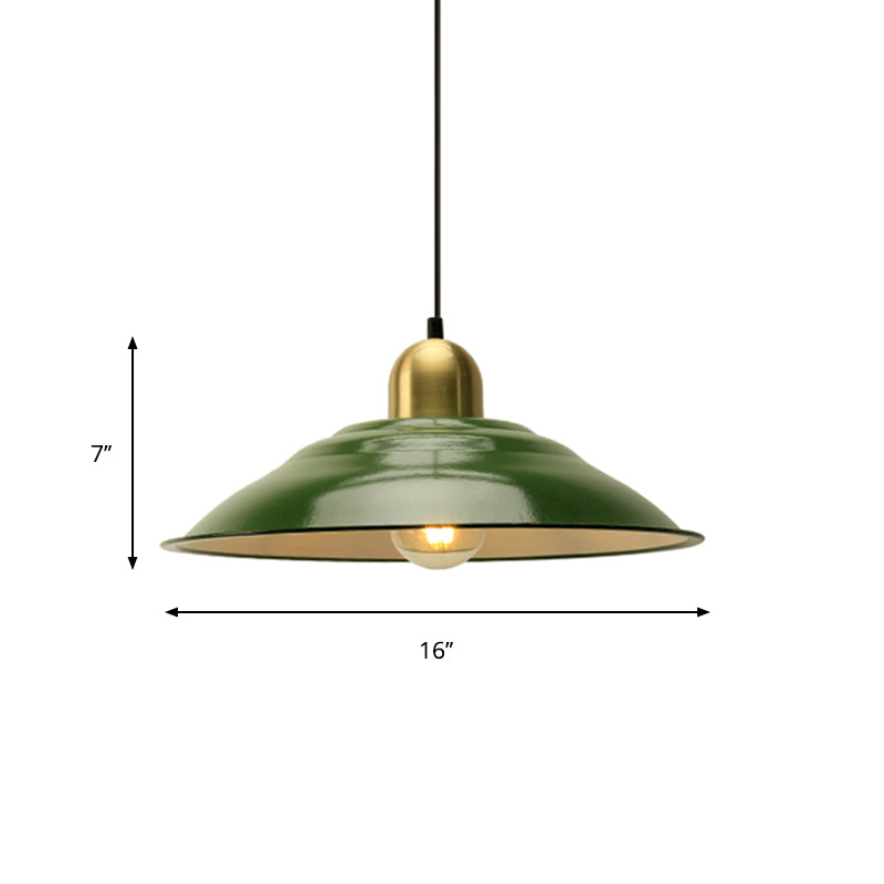 14.5’/16’ Wide Cone Pendant Light - Loft Metal 1-Light Ceiling Fixture In Polished Green