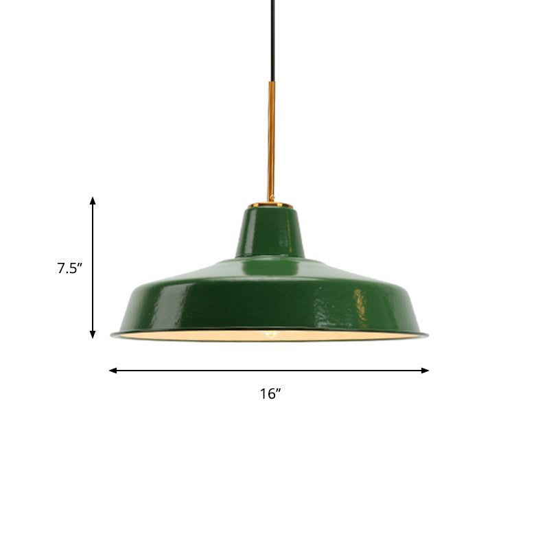 14.5’/16’ Wide Cone Pendant Light - Loft Metal 1-Light Ceiling Fixture In Polished Green