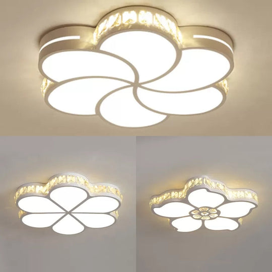 White Acrylic Petal Ceiling Lamp With Led Flush Crystal Deco Light For Kids’ Bedroom