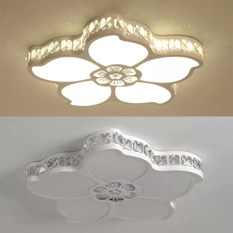White Acrylic Petal Ceiling Lamp With Led Flush Crystal Deco Light For Kids’ Bedroom